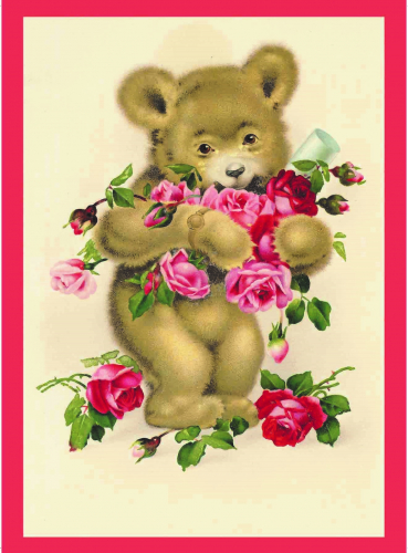 Postkarte  vermenschlichte Tiere beglittert 6Vg003