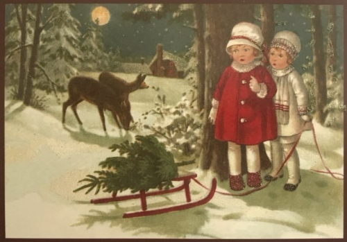 Postkarte Sortiment Weihnachten beglittert 6Wg073
