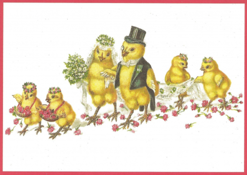 Postkarte Sortiment vermenschlichte Tiere beglittert 6Vg019