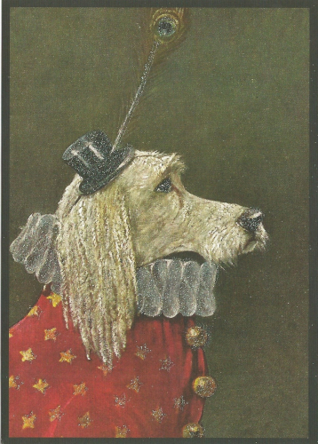 Postkarte vermenschlichte Tiere beglittert 6Vg025