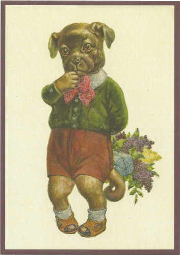 Postkarte vermenschlichte Tiere beglittert 6Vg009