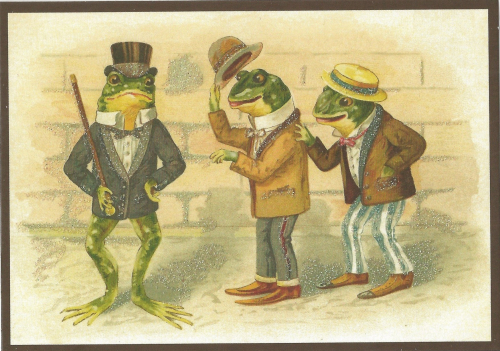 Postkarte vermenschlichte Tiere beglittert 6Vg012