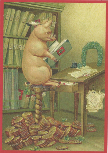 Postkarte vermenschlichte Tiere beglittert 6Vg022