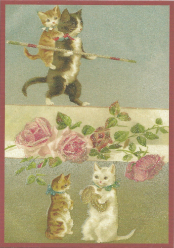 Postkarte vermenschlichte Tiere beglittert 6Vg016