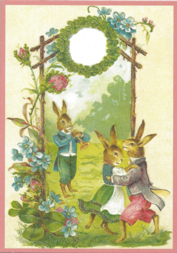 Postkarte vermenschlichte Tiere beglittert 6Vg008