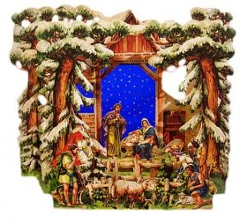 Weihnachtskrippe mit Sternenhimmel im Sternenumschlag