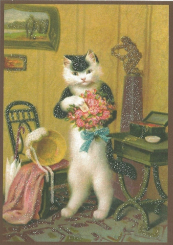 Postkarte vermenschlichte Tiere beglittert 6Vg033