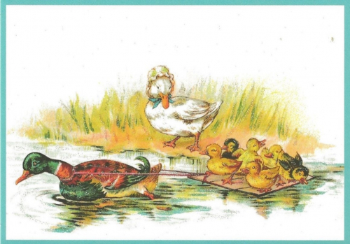 Postkarte vermenschlichte Tiere beglittert 6Vg032