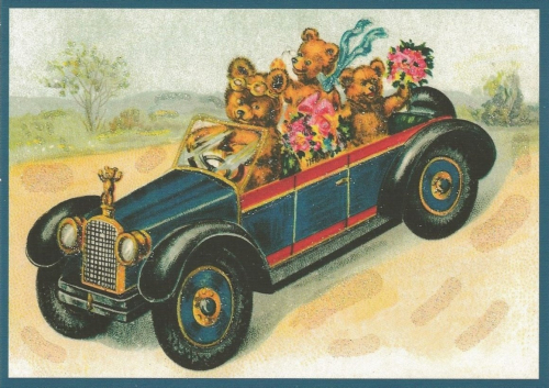 Postkarte vermenschlichte Tiere beglittert 6Vg031