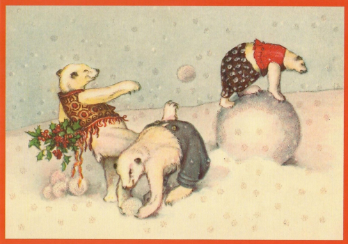 Postkarte vermenschlichte Tiere beglittert 6Vg041