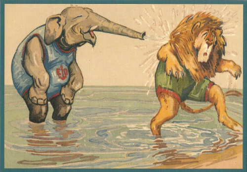 Postkarte vermenschlichte Tiere beglittert 6Vg042