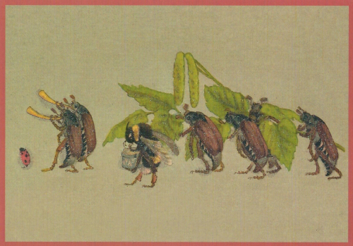 Postkarte vermenschlichte Tiere beglittert 6Vg043