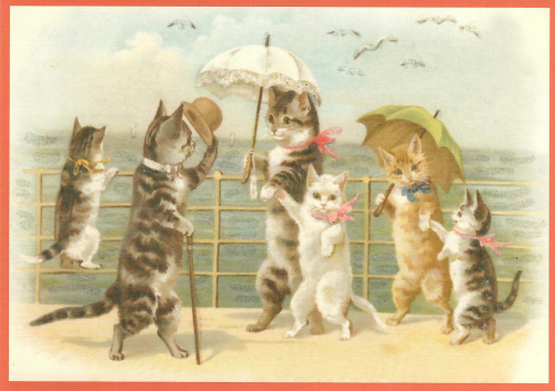 Postkarte vermenschlichte Tiere beglittert 6Vg050