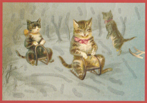 Postkarte vermenschlichte Tiere beglittert 6Vg052