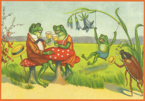 Postkarte vermenschlichte Tiere beglittert 6Vg057