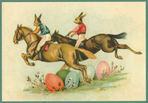 Postkarte vermenschlichte Tiere beglittert 6Vg053