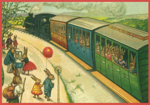 Postkarte vermenschlichte Tiere beglittert 6Vg061