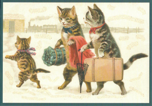 Postkarte vermenschlichte Tiere beglittert 6Vg051