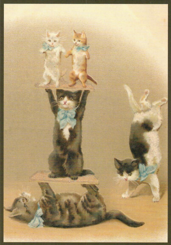 Postkarte vermenschlichte Tiere beglittert 6Vg062