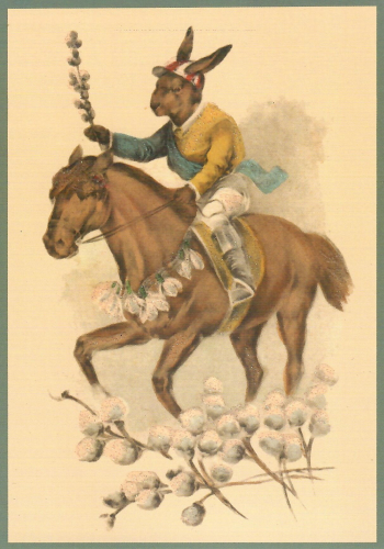 Postkarte vermenschlichte Tiere beglittert 6Vg070