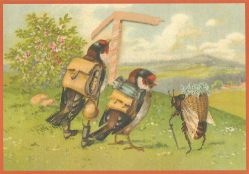 Postkarte vermenschlichte Tiere beglittert 6Vg072