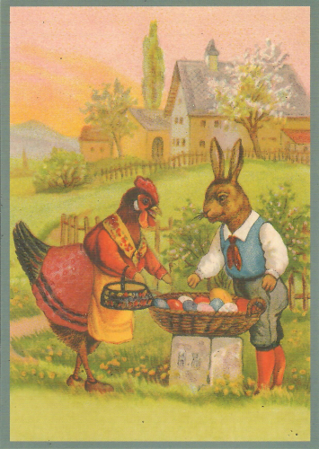 Postkarte vermenschlichte Tiere beglittert 6Vg066