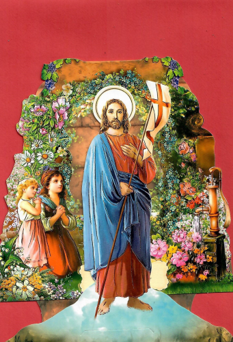 Aufstellkarte Ostern 101, gold geprägt- 2 Kinder mit Blumengirlande