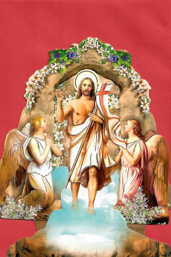 Aufstellkarte Ostern 100, gold geprägt- betende Engel