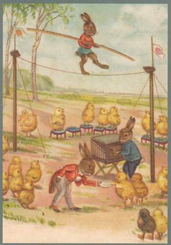 Postkarte vermenschlichte Tiere beglittert 6Vg078