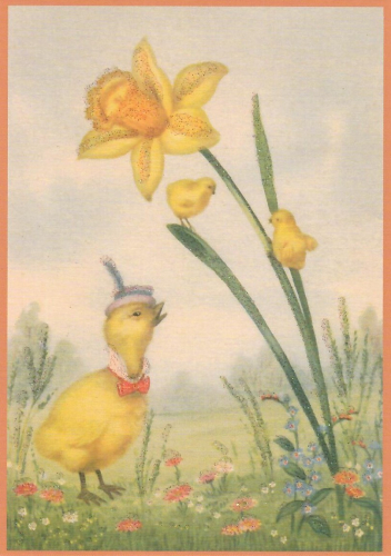 Postkarte vermenschlichte Tiere beglittert 6Vg074