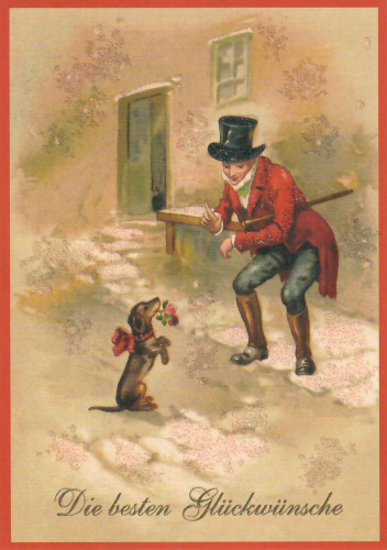 Postkarte vermenschlichte Tiere beglittert 6Vg087