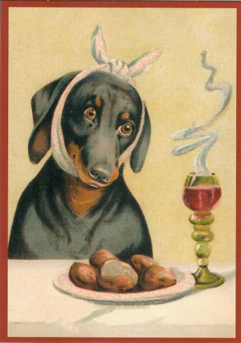 Postkarte vermenschlichte Tiere beglittert 6Vg080