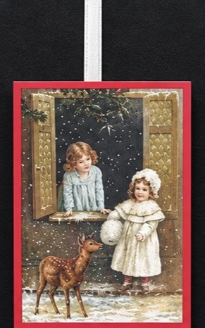 Weihnachtsanhänger A12/2 zwei Kinder mit Reh
