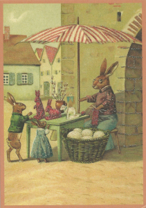 Postkarte vermenschlichte Tiere beglittert 6Vg020