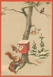 Postkarte vermenschlichte Tiere beglittert 6Vg065