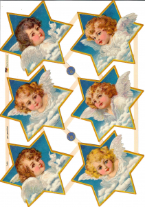 Glanzbildbögen Weihnachten 7439 - 6 Sterne mit Engelmotiven