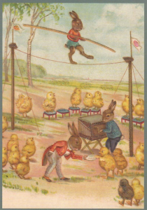 Postkarte vermenschlichte Tiere beglittert 6Vg078