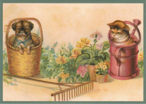 Postkarte vermenschlichte Tiere beglittert 6Vg075