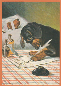 Postkarte vermenschlichte Tiere beglittert 6Vg069