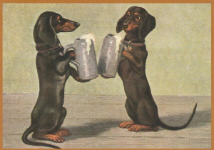 Postkarte vermenschlichte Tiere beglittert 6Vg085