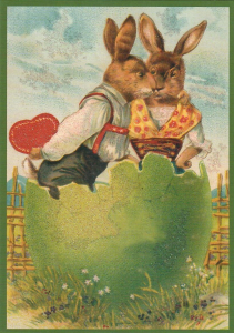 Postkarte vermenschlichte Tiere beglittert 6Vg084