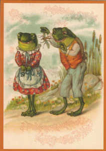 Postkarte vermenschlichte Tiere beglittert 6Vg086