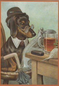 Postkarte vermenschlichte Tiere beglittert 6Vg094
